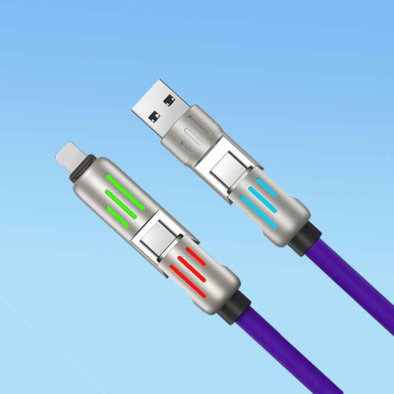 240W colorful breathing light four-in-one super fast charging data cable, suitable for Apple Android typec charging cable - Image 3