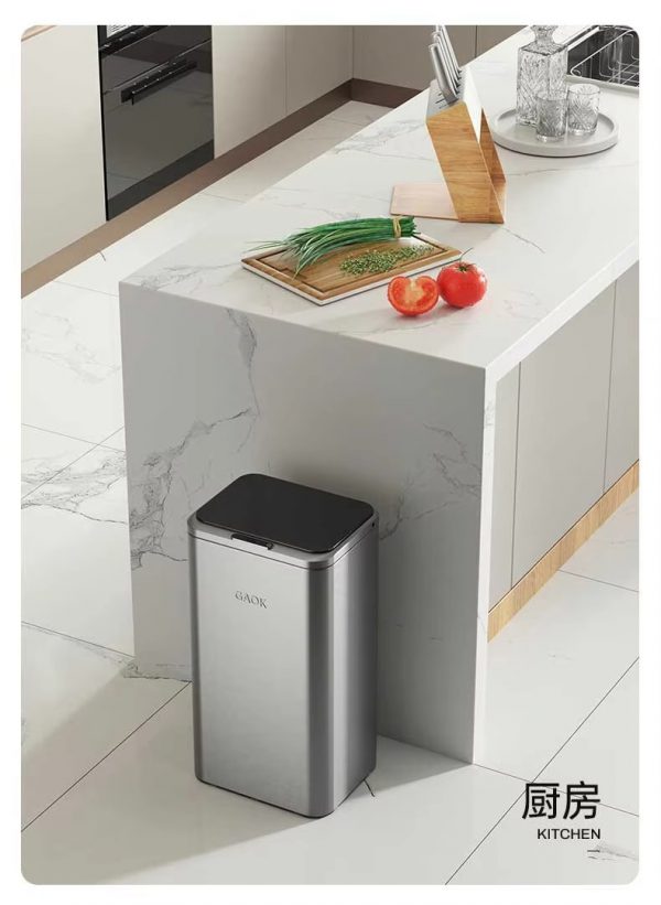 Rectangular Smart Stainless Steel Trash Can Electric Self-Sealing Sports Trash Smart No Touch Trash Bin Automatic Trash Bin - Image 3