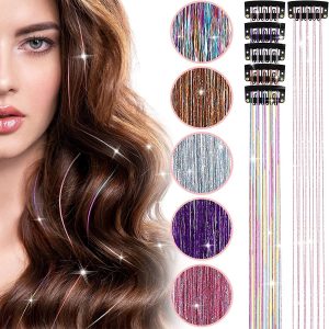 Laser gold wire tinsel hair colorful seamless hair extension metal wire hair